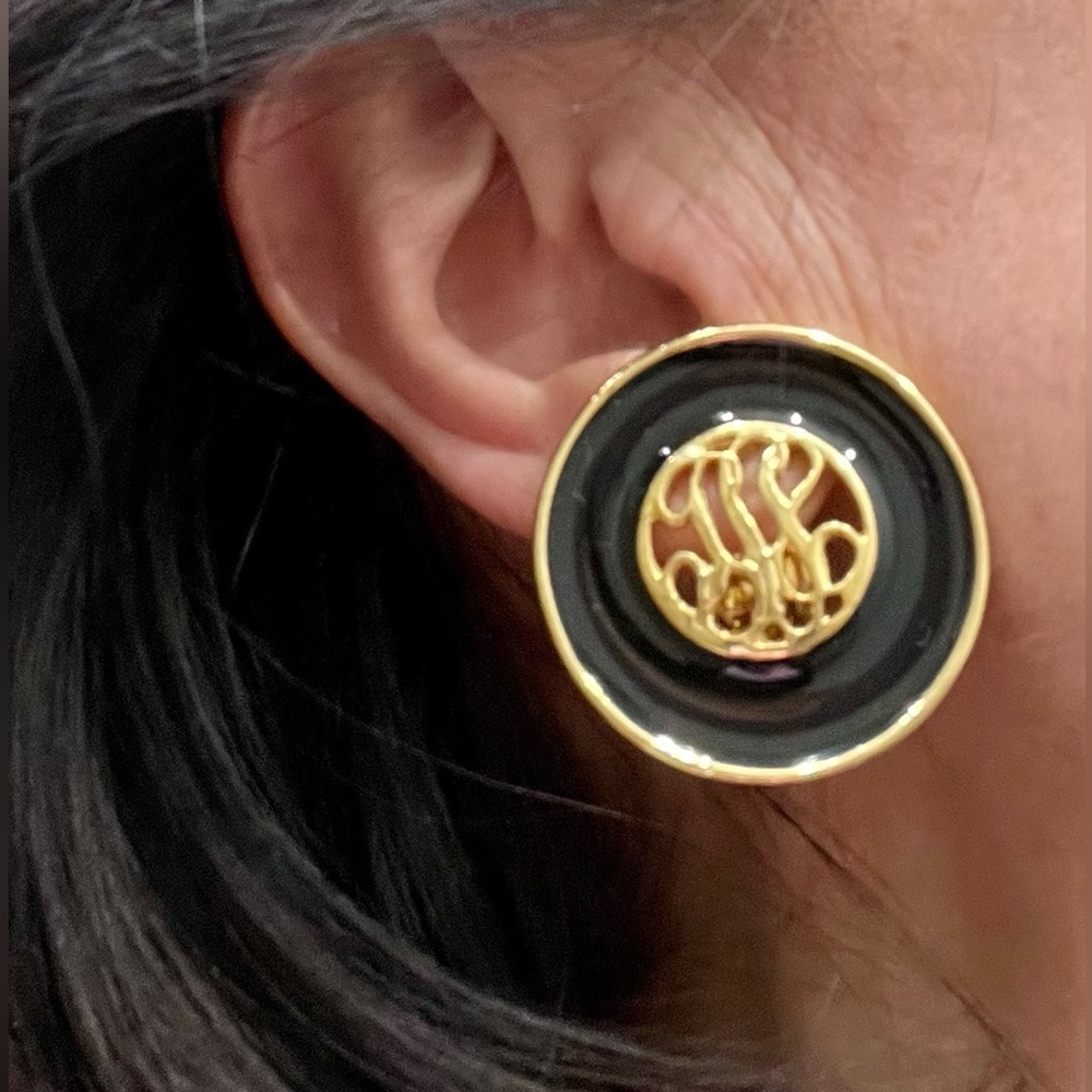 Black and Gold Monogram Earrings - Picture 8 of 16